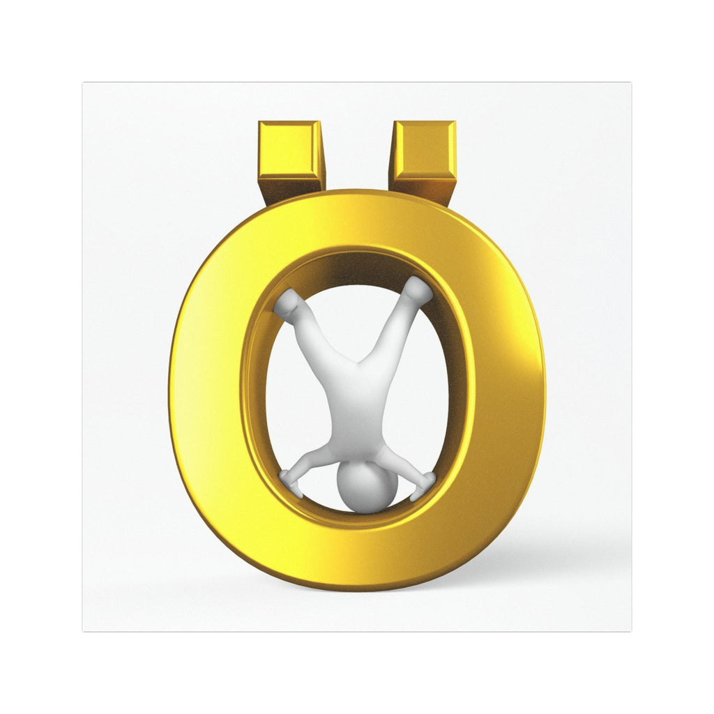 Gold Ö Letter Character with Stick Figure Car Magnet | Decorative Alphabet Magnet