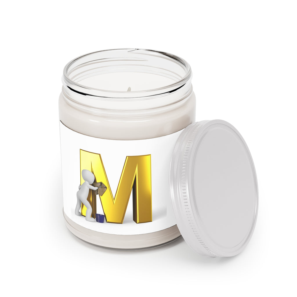 Gold Letter M Monogram Candle 9oz Soy Candle | White Lid