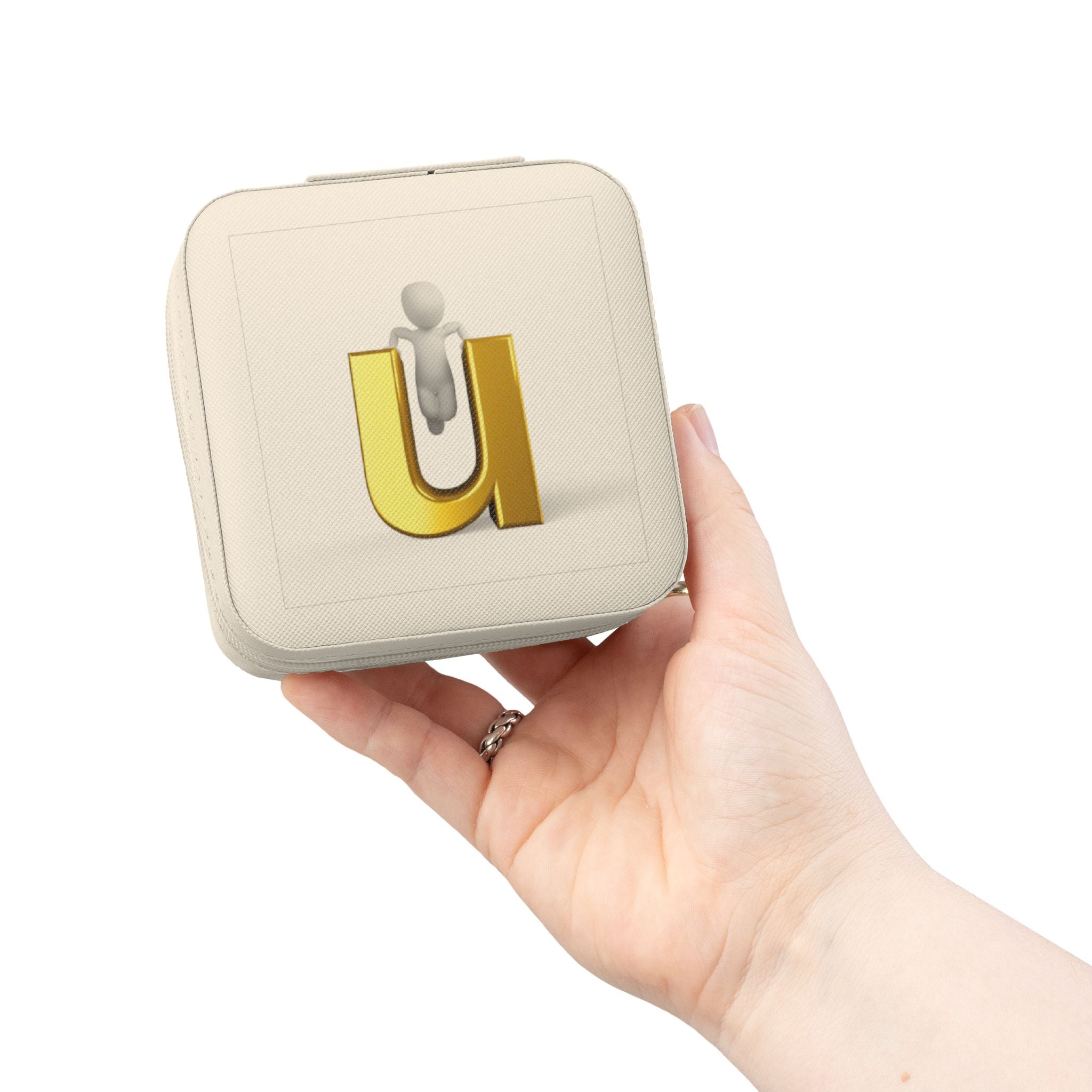 Gold Monogram Letter U Jewelry Travel Case | Compact Portable Organizer