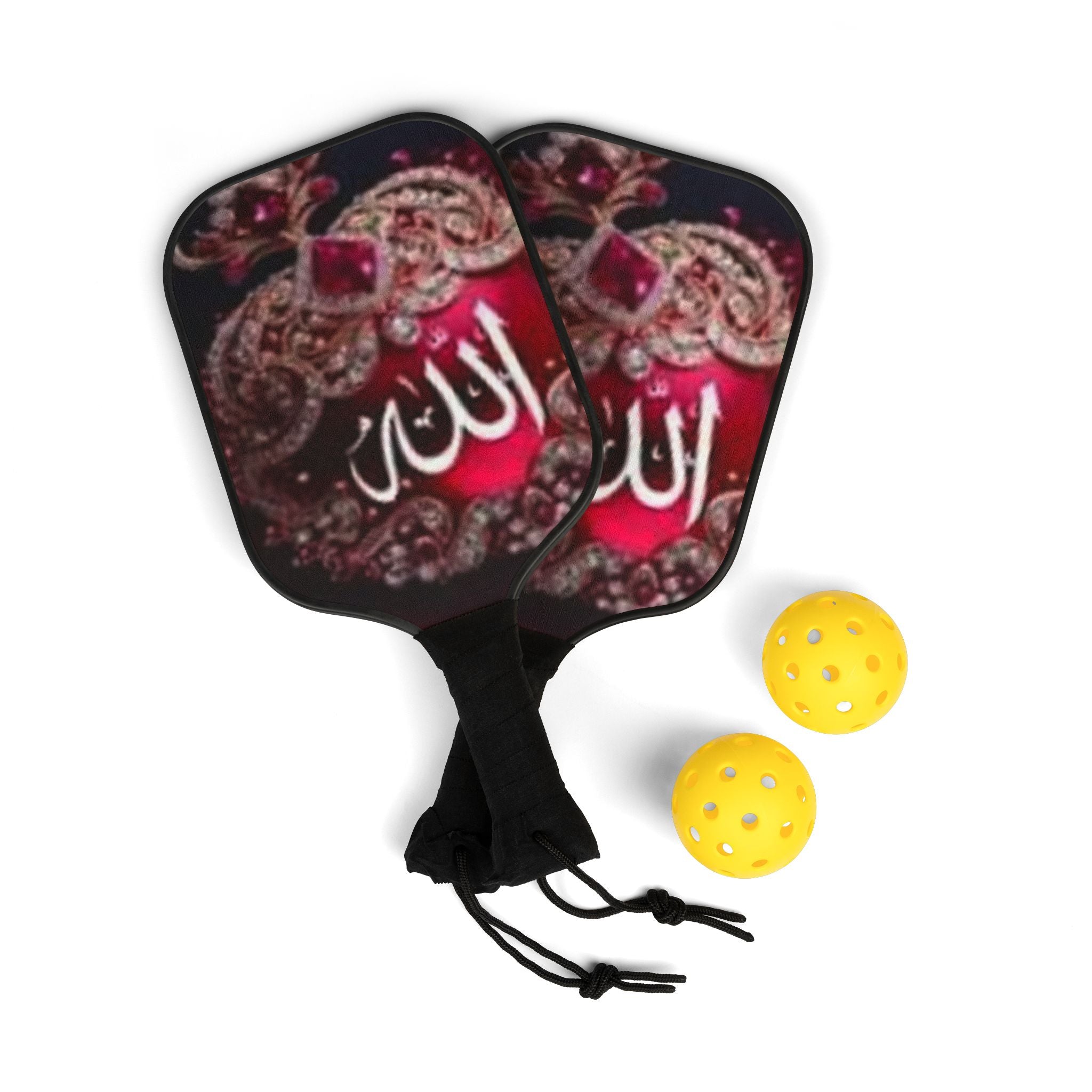 Arabic Calligraphy Allah Pickleball Paddle Kit | Decorative Red Jewel Design