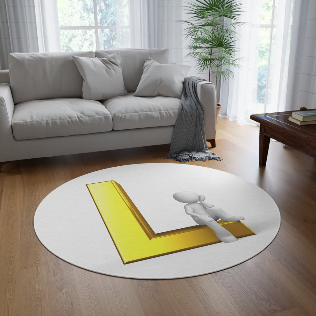 Gold Letter L with 3D Figure round rug | Monogram Initial Rug