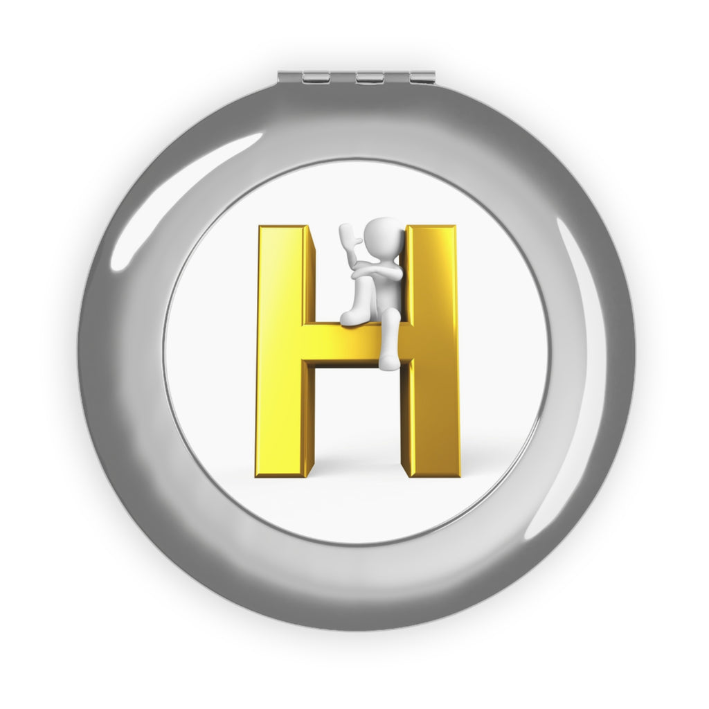 Gold Letter H with Climbing Figure Compact Travel Mirror | Initial H Mirror