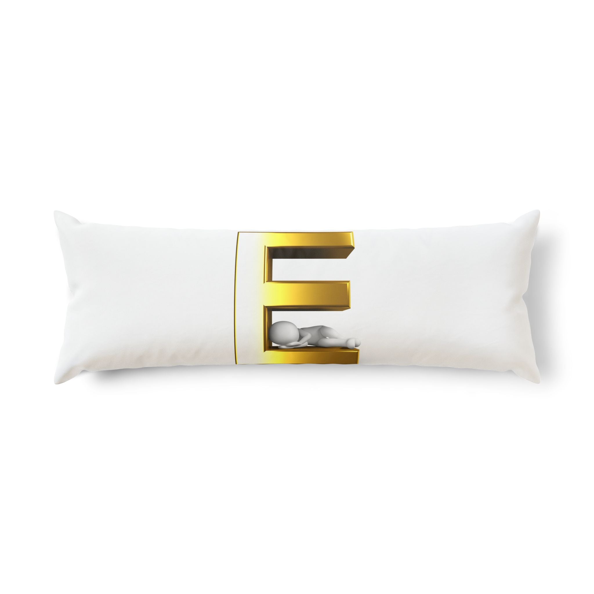 Grand oreiller corporel avec la lettre E dorée et une silhouette endormie | Oreiller initial monogramme