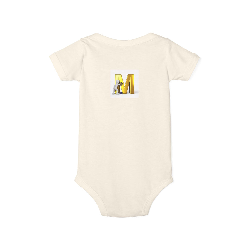 Yellow Letter M with Mouse Onesie | Baby Monogram Initial Infant Bodysuit