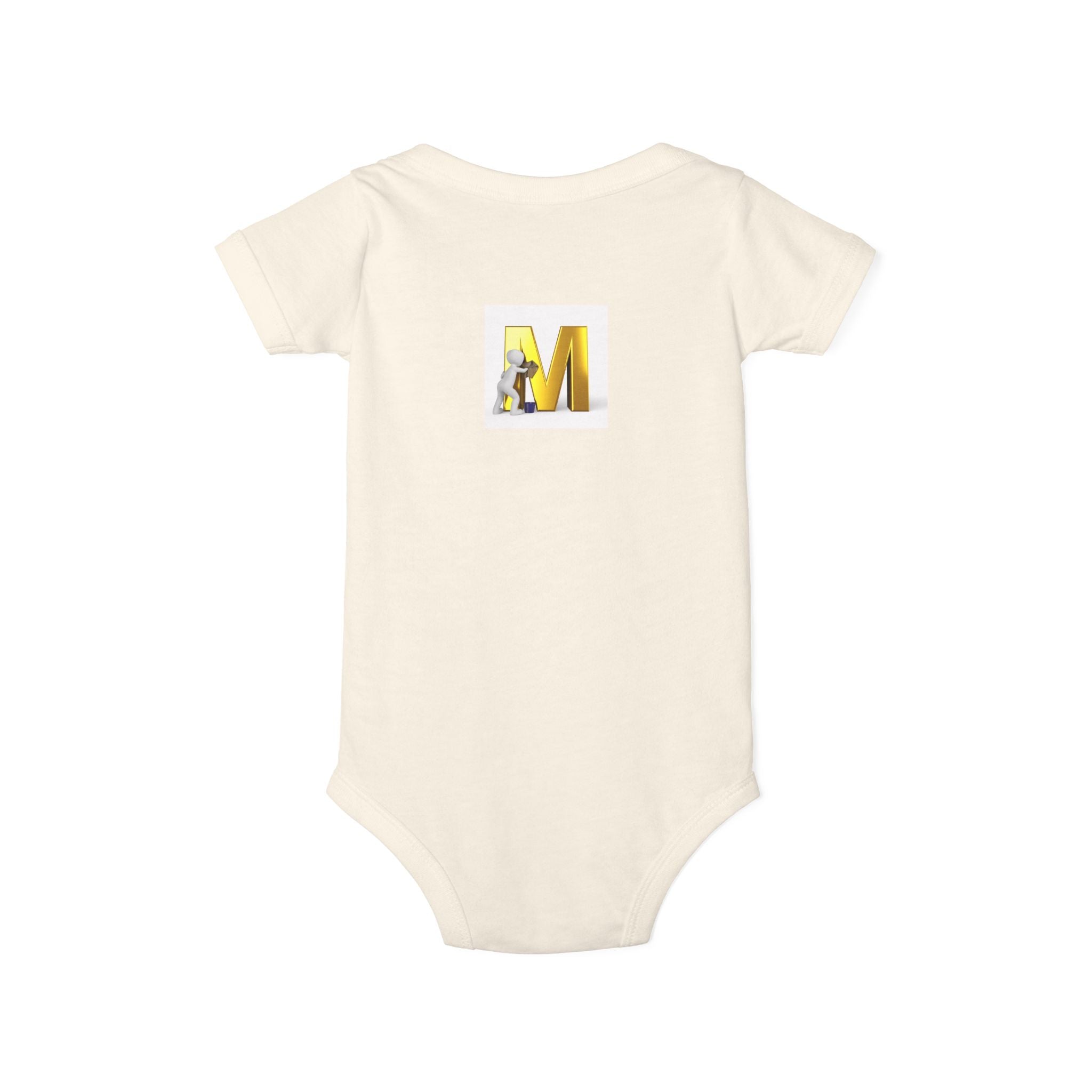 Yellow Letter M with Mouse Onesie | Baby Monogram Initial Infant Bodysuit