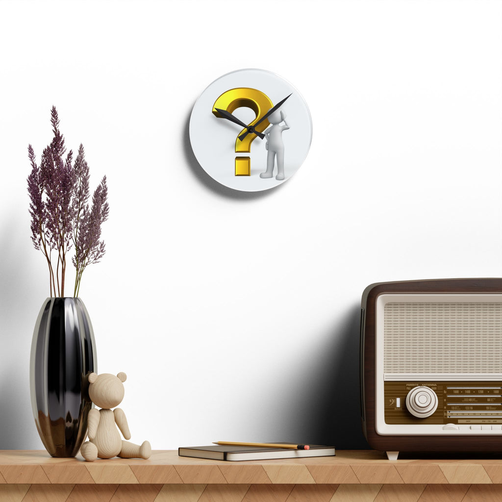 3D Question Mark Figure Acrylic Wall Clock | Modern Round Decorative Clock