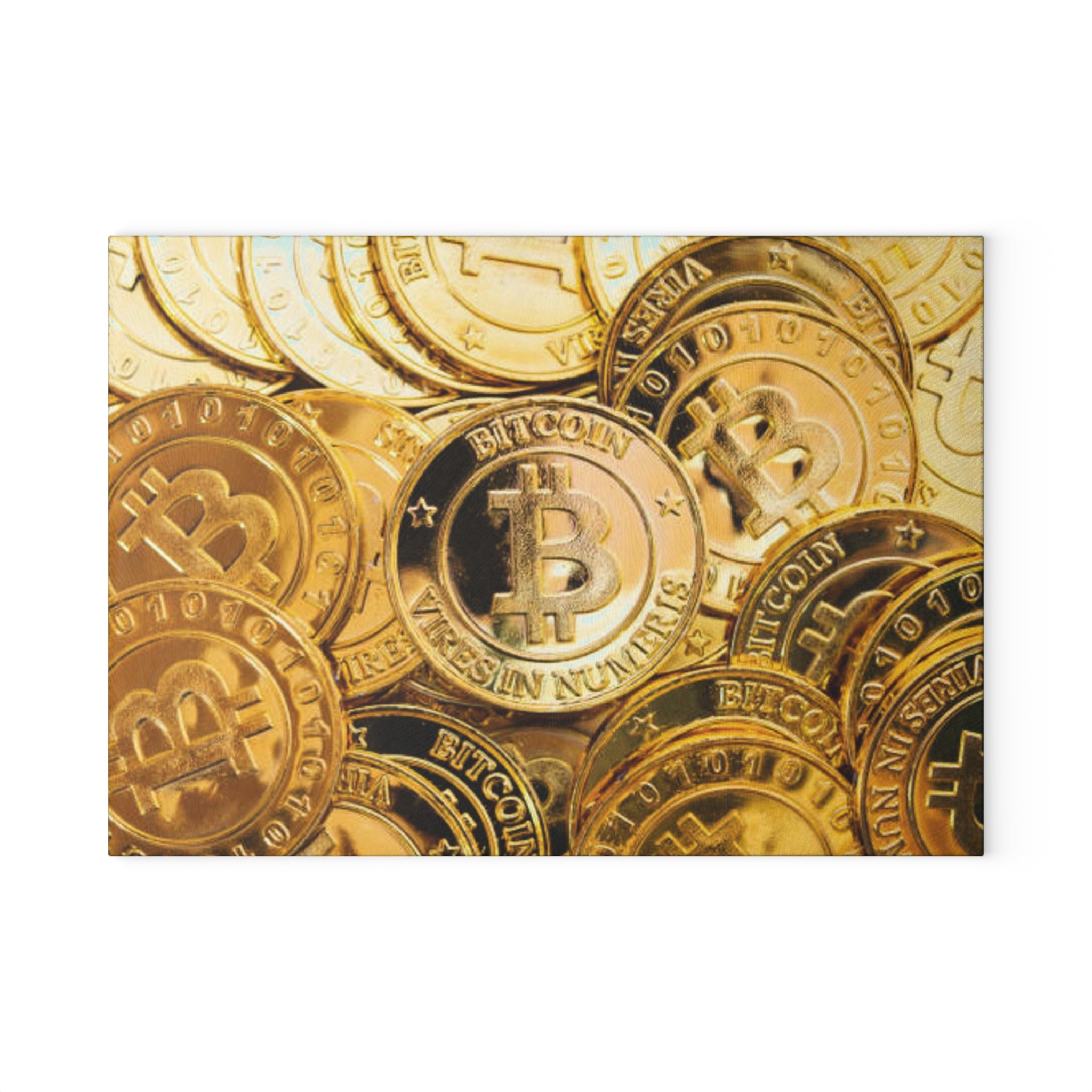 Bitcoin Gold Coins Glass Cutting Board | Cryptocurrency Kitchen Decor