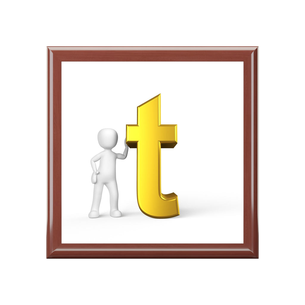 3D Stick Figure with Gold Letter t Jewelry Box | Personalized Keepsake