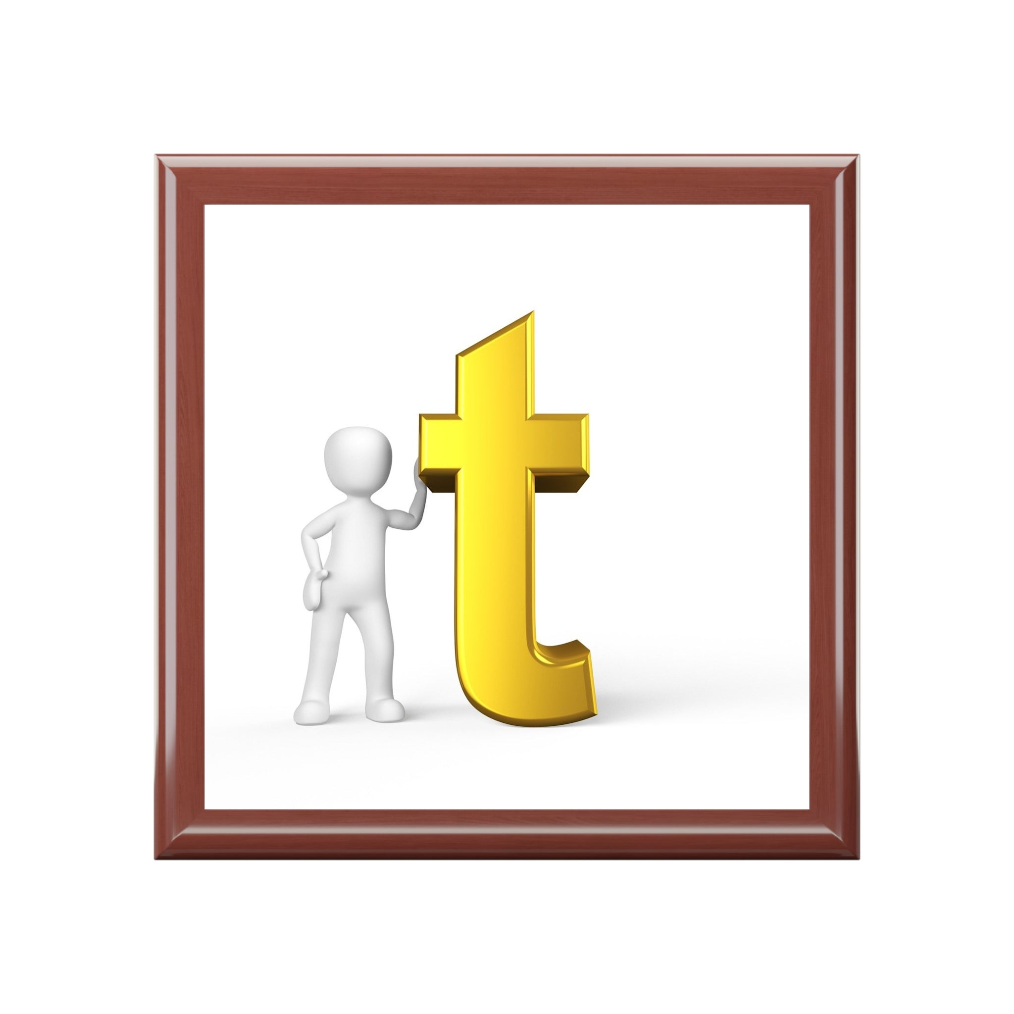 3D Stick Figure with Gold Letter t Jewelry Box | Personalized Keepsake