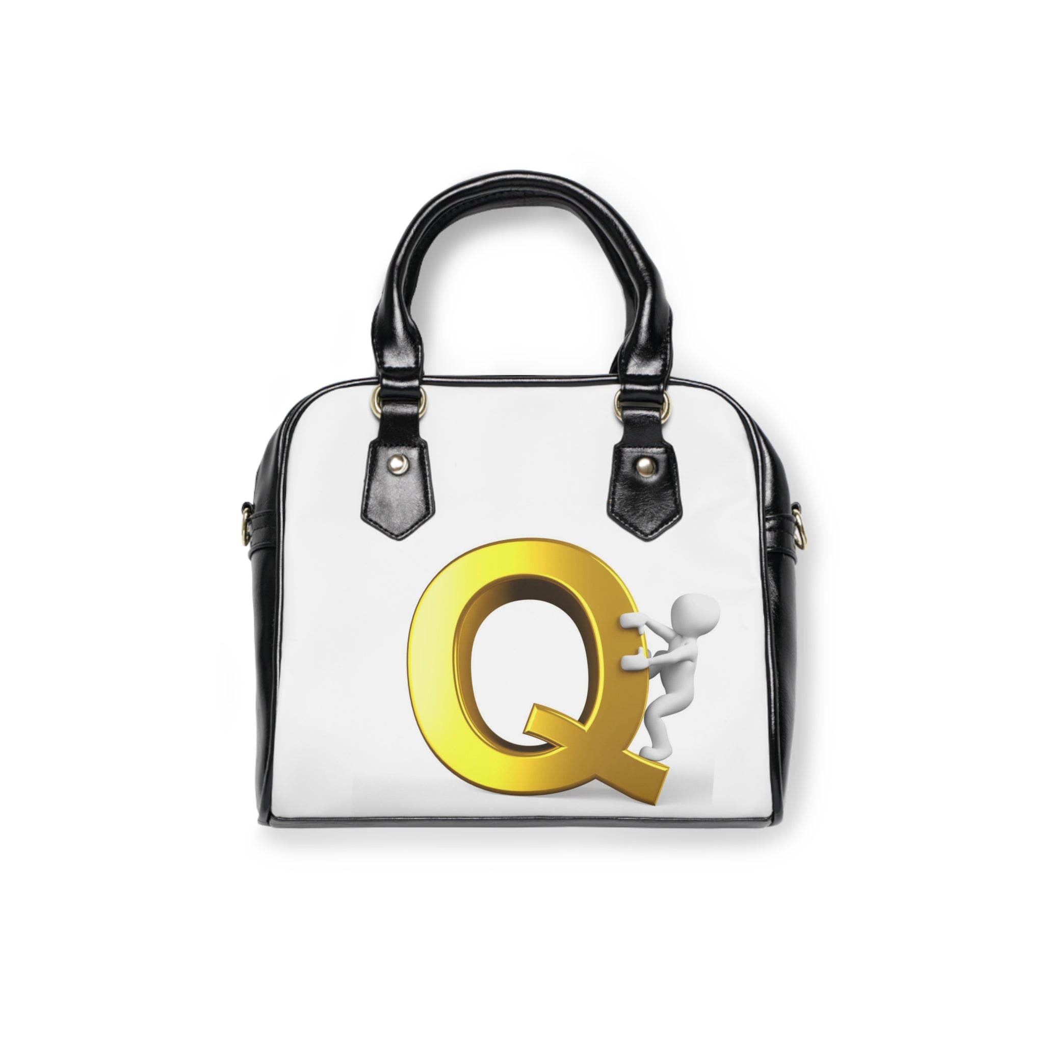 Gold Letter Q with Climbing Figure Shoulder Handbag | Initial Monogram Purse