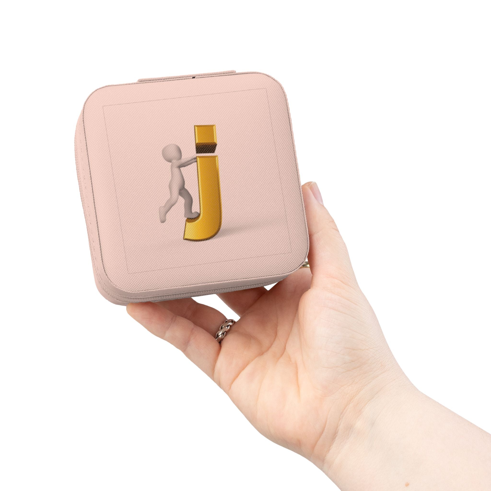 Étui de voyage compact rose avec organisateur de bijoux en forme de lettre J 3D