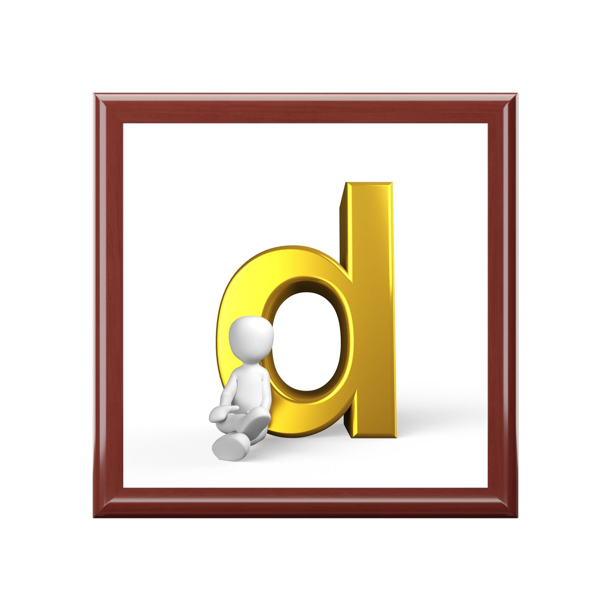 Boîte à bijoux lettre D dorée avec figurine | Souvenir initial personnalisé