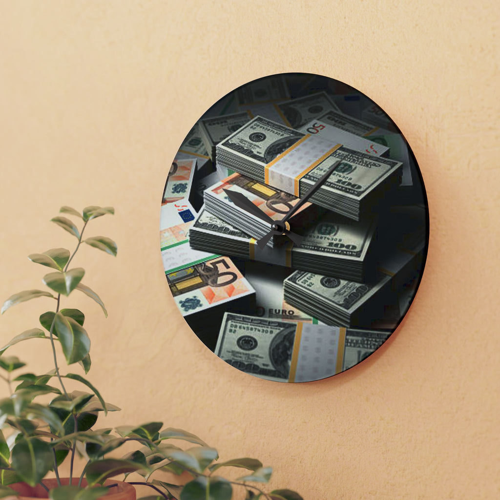 Stacks of Cash Acrylic Wall Clock | Money Stack Clock, Finance Decor