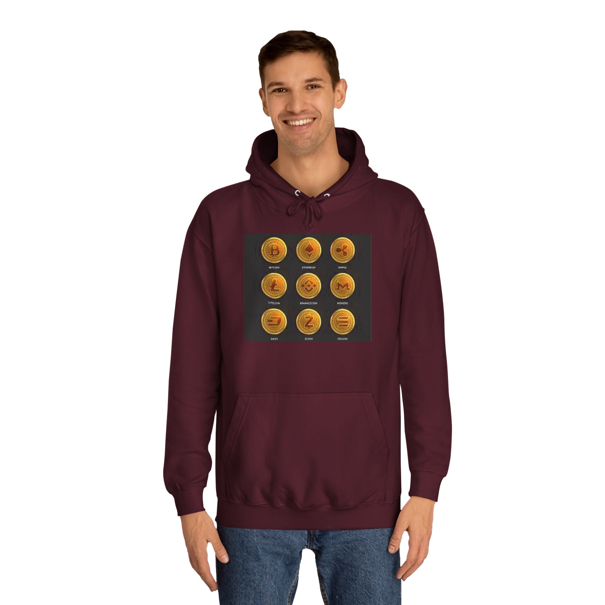 Crypto Coin Icons Hoodie | Bitcoin Ethereum Litecoin Ripple Doge Zcash Monero