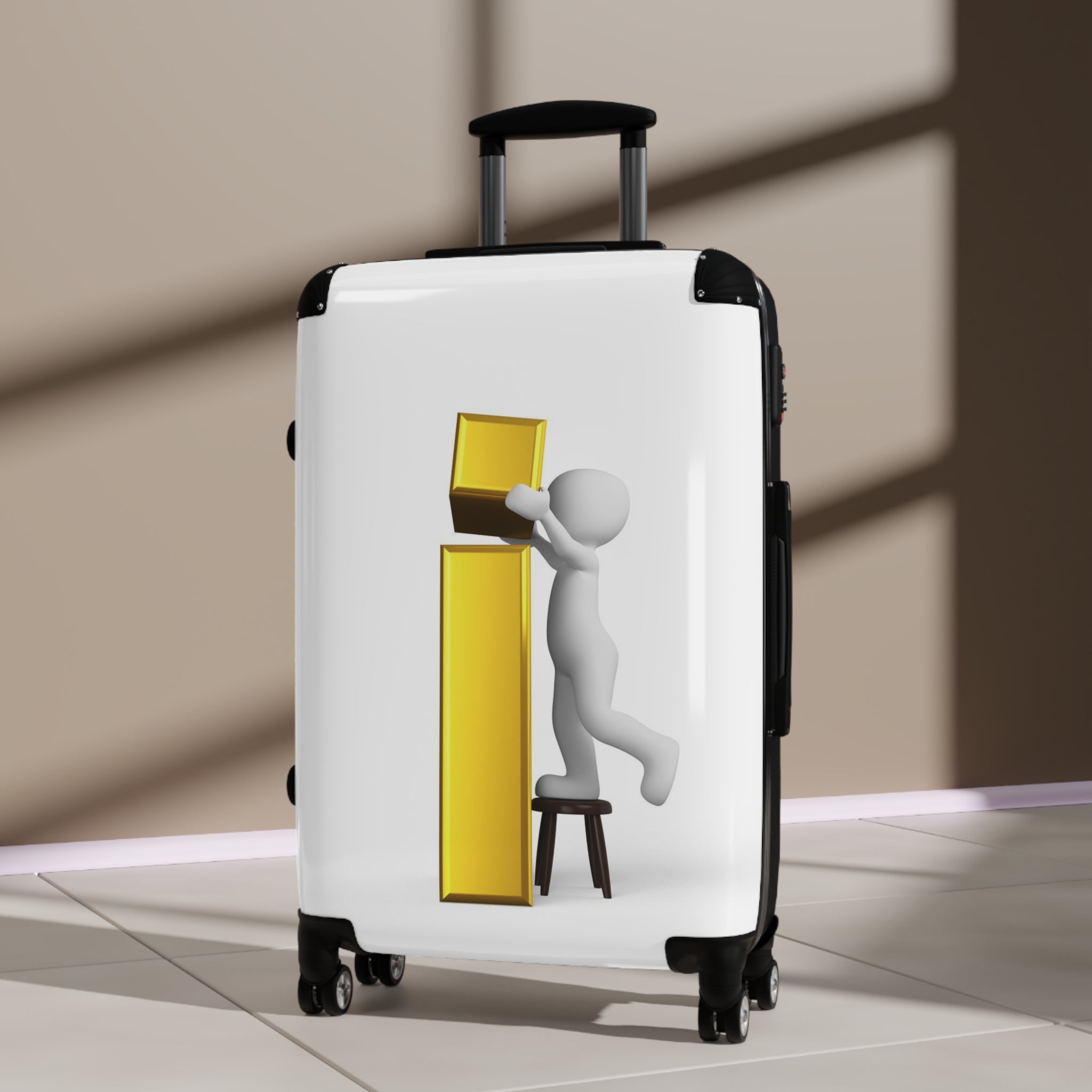 3D Stick Figure Building Gold Letter i Suitcase | Travel Luggage
