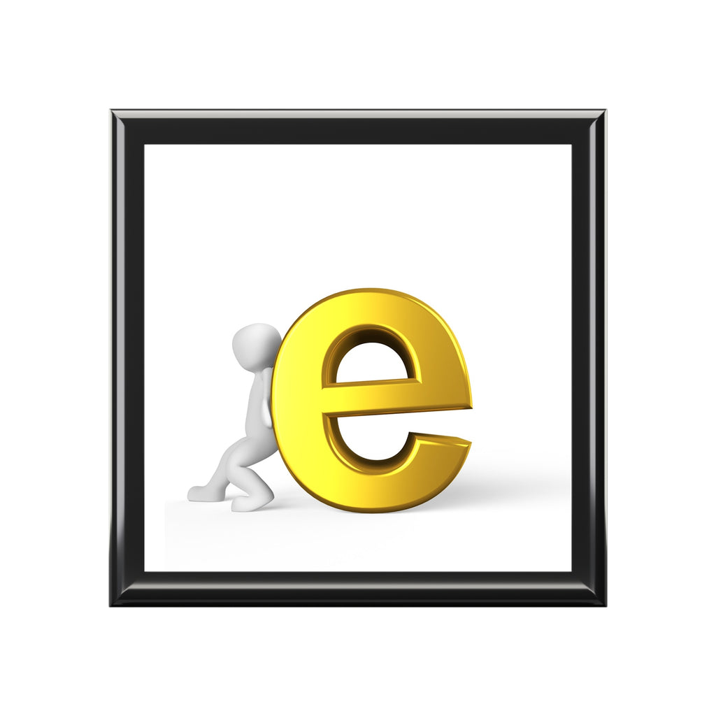 3D Gold 'e' Letter with Figure Jewelry Box | Personalized Initial Keepsake