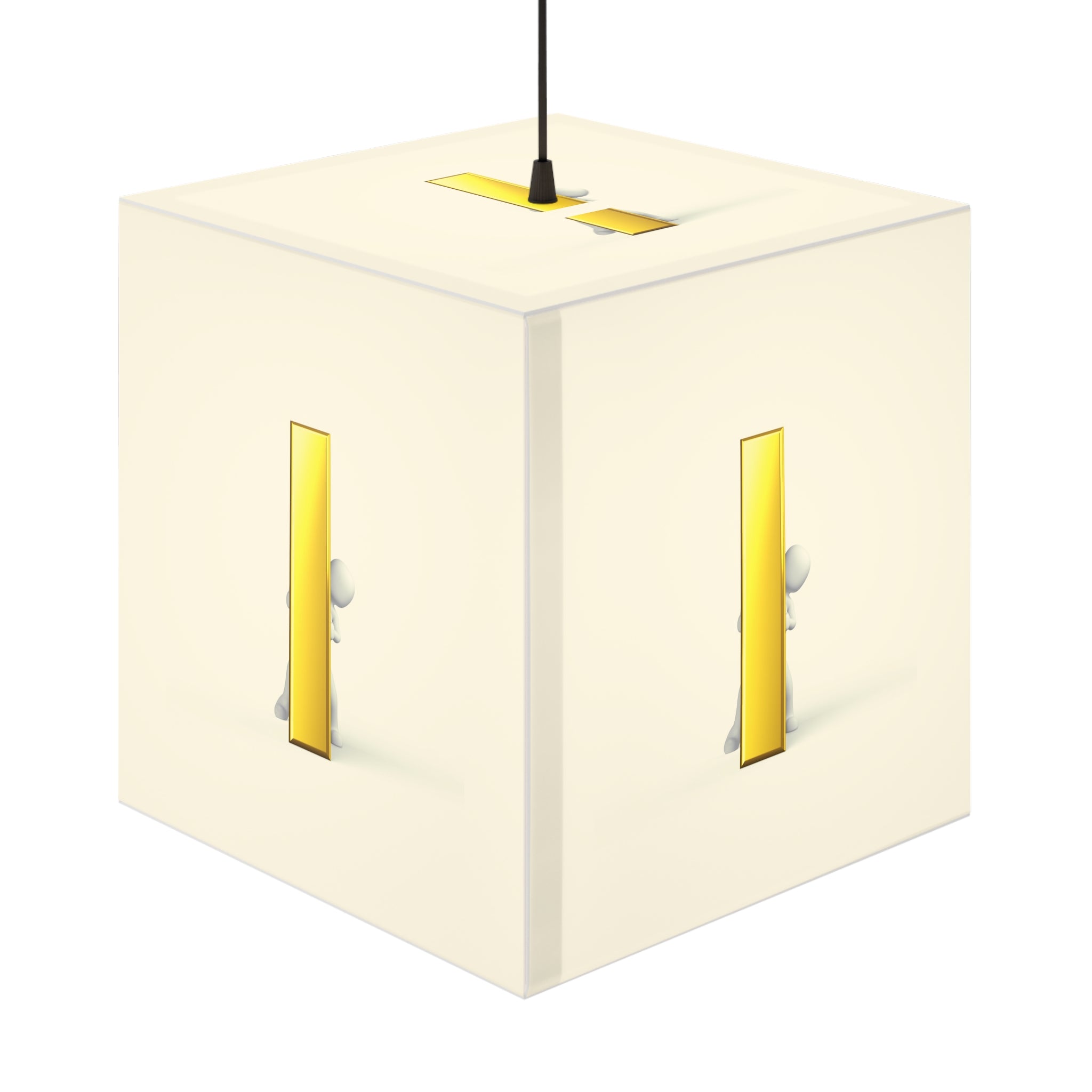 Tiny Figure Peeking Through Gold Letter i Light Cube Lamp | Modern Minimalist Night Light