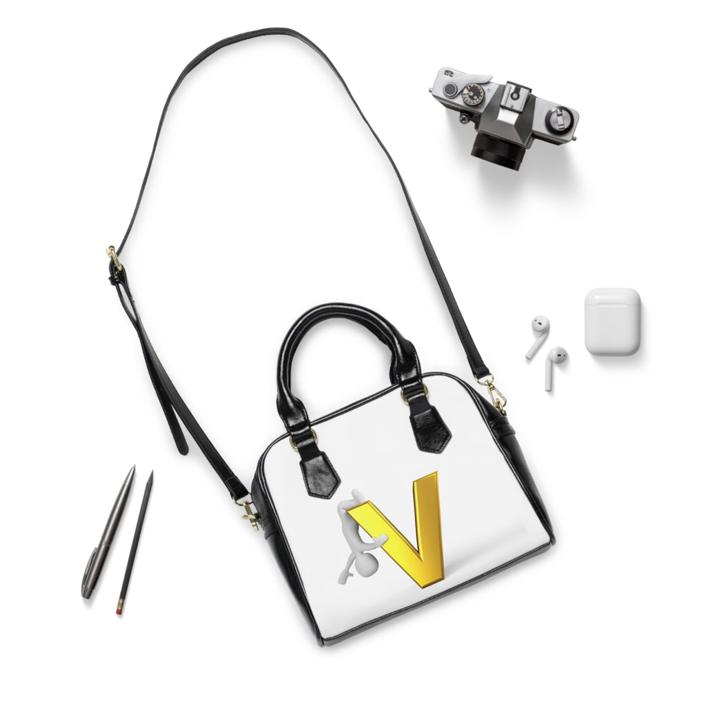 Gold Letter V Monogram Shoulder Handbag | 3D Initial Accent