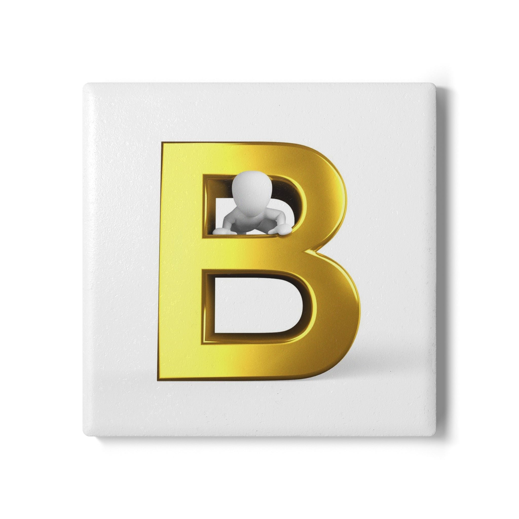 Gold Letter B Monogram Ceramic Coaster | Initial B Drink Coaster