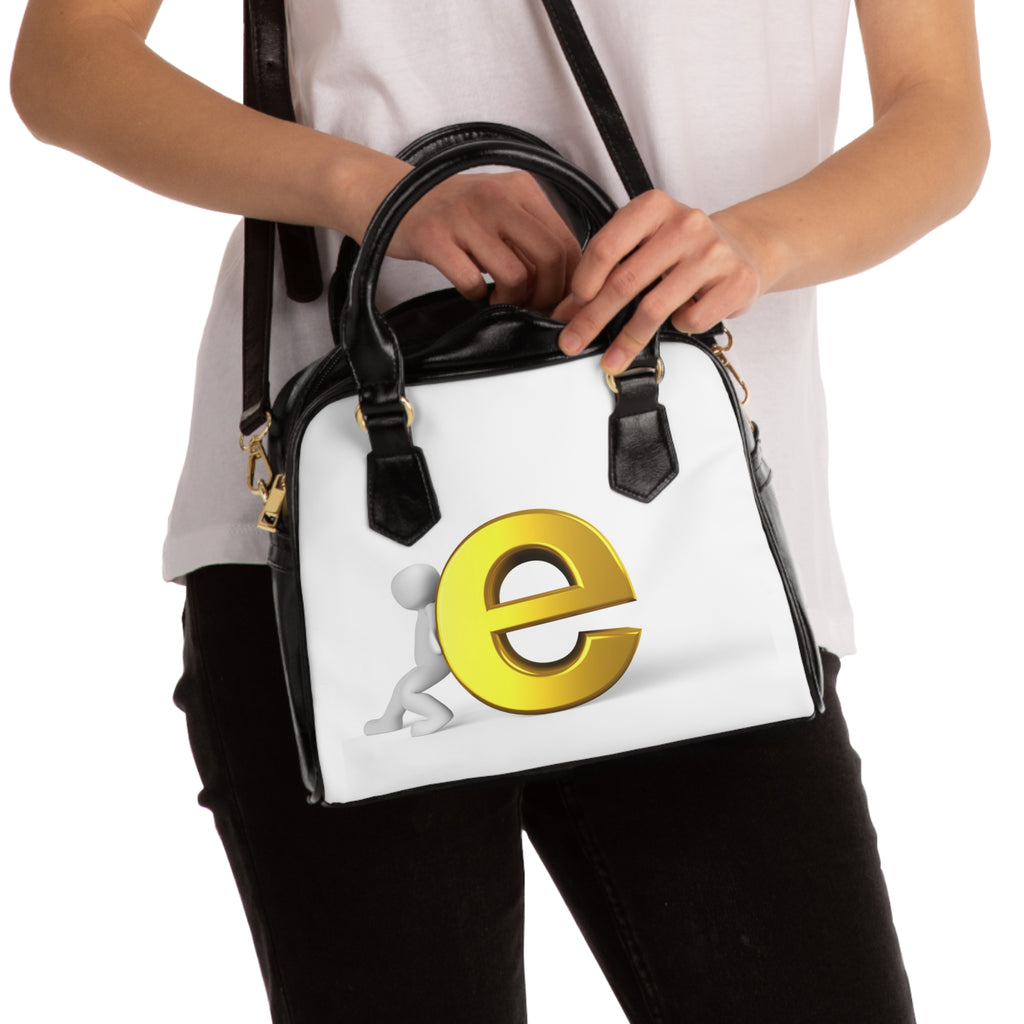3D Person Pushing Gold Letter e Shoulder Handbag | Monogram Initial Purse