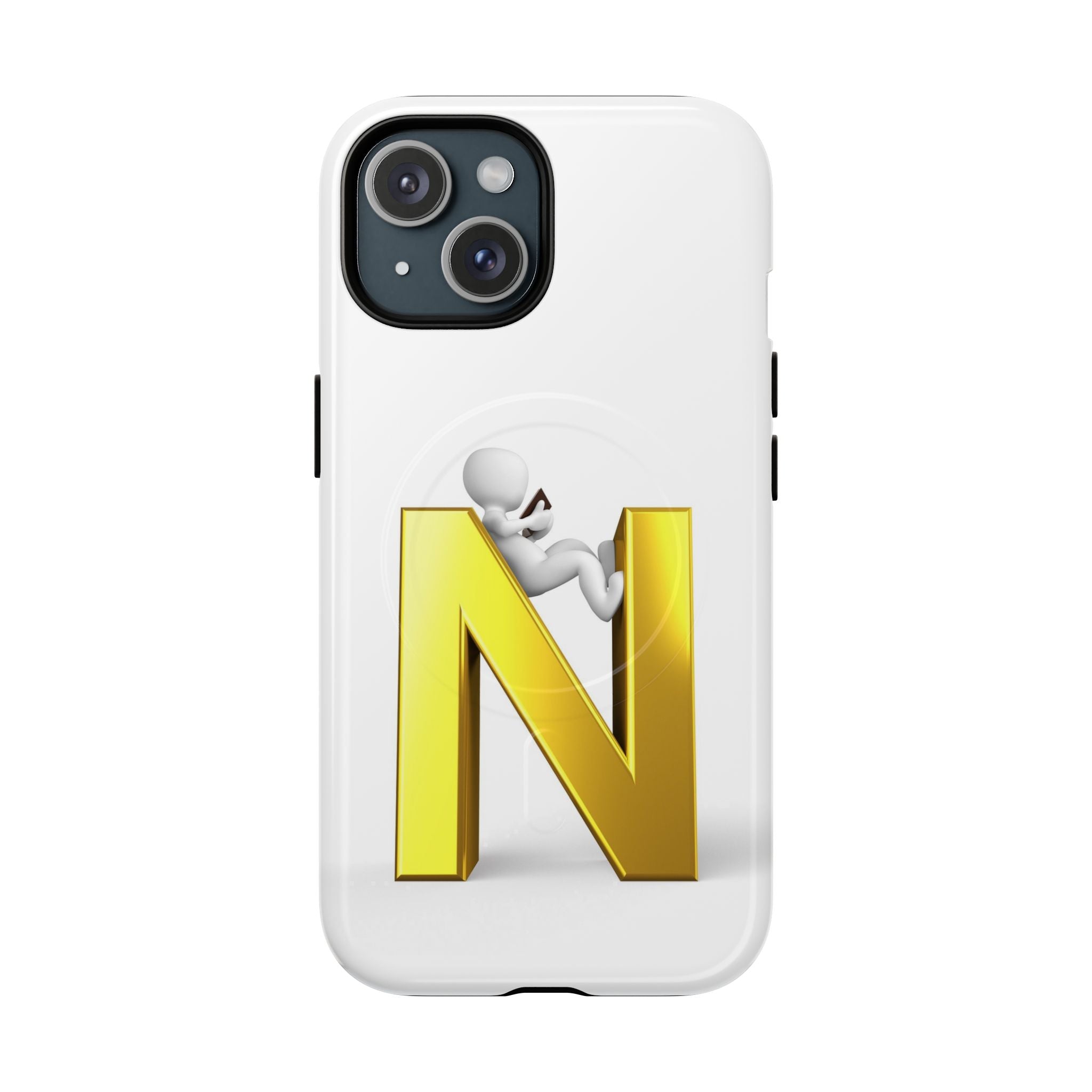 Coque de téléphone en or, lettre N, figure 3D | Coque magnétique robuste