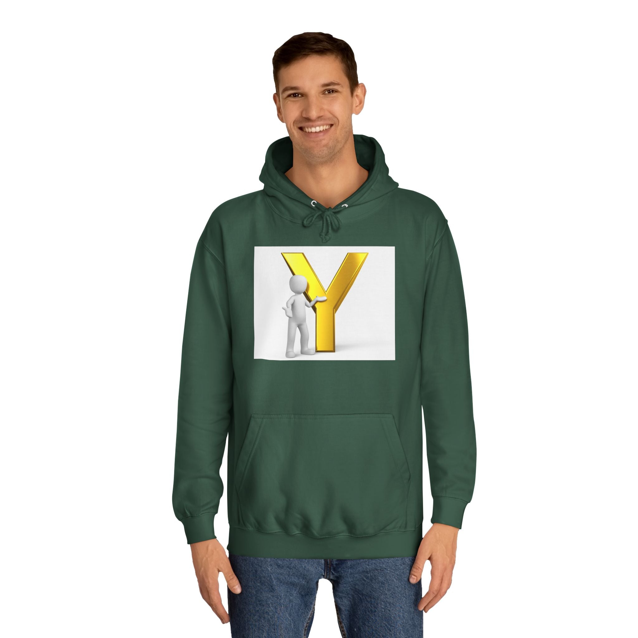 3D Gold Letter Y with Figure Hoodie | Initial Monogram Sweatshirt