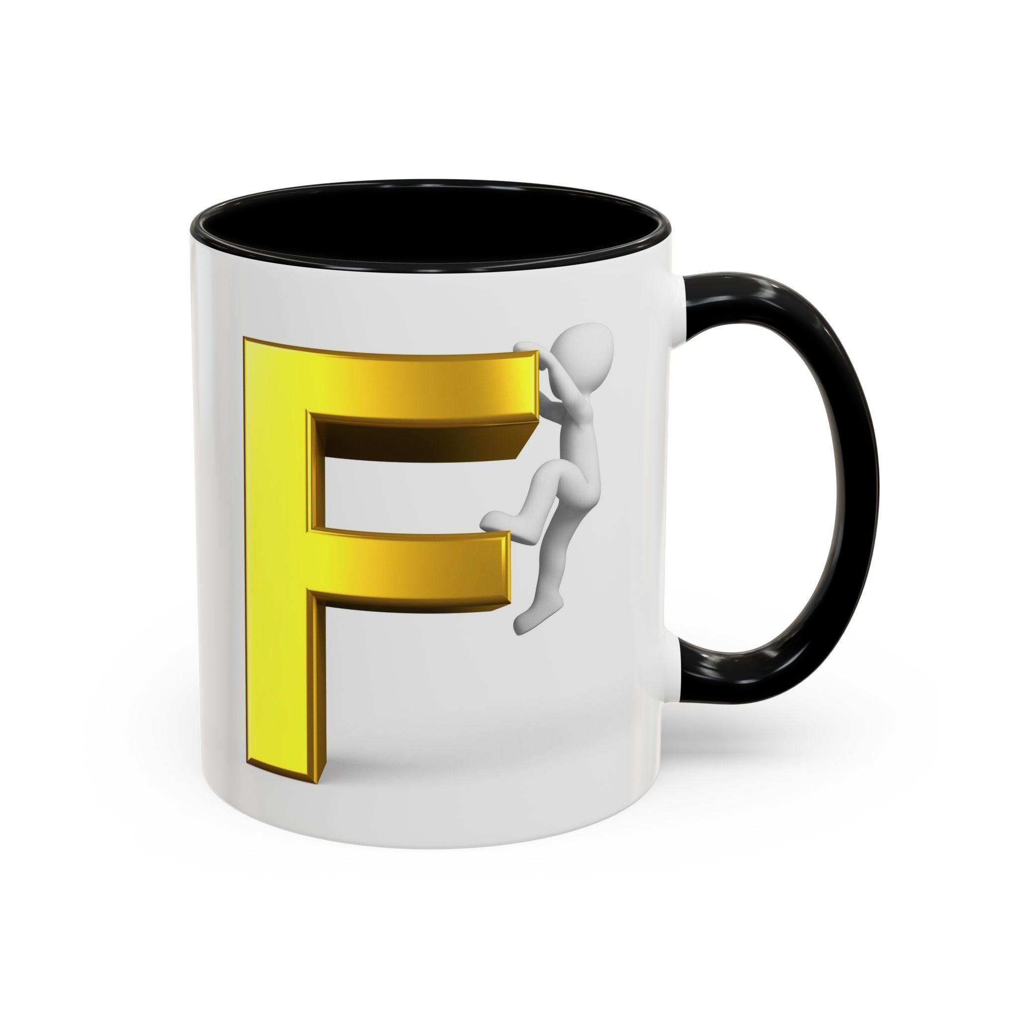 Gold Letter F with Climbing Figure Mug | Accent Coffee Mug 11oz 15oz