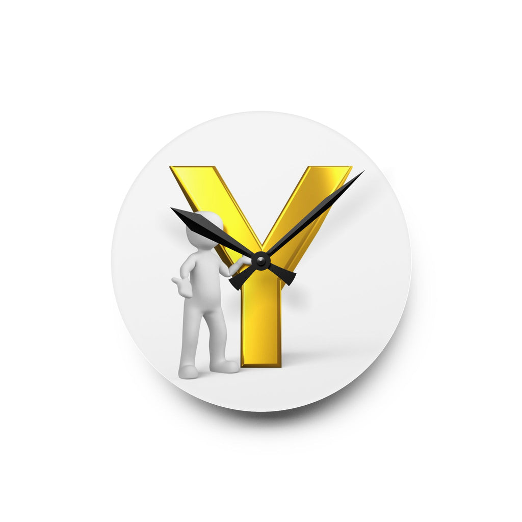 Yellow Gold Letter Y with 3D Figure Acrylic Wall Clock | Monogram Initial Decor
