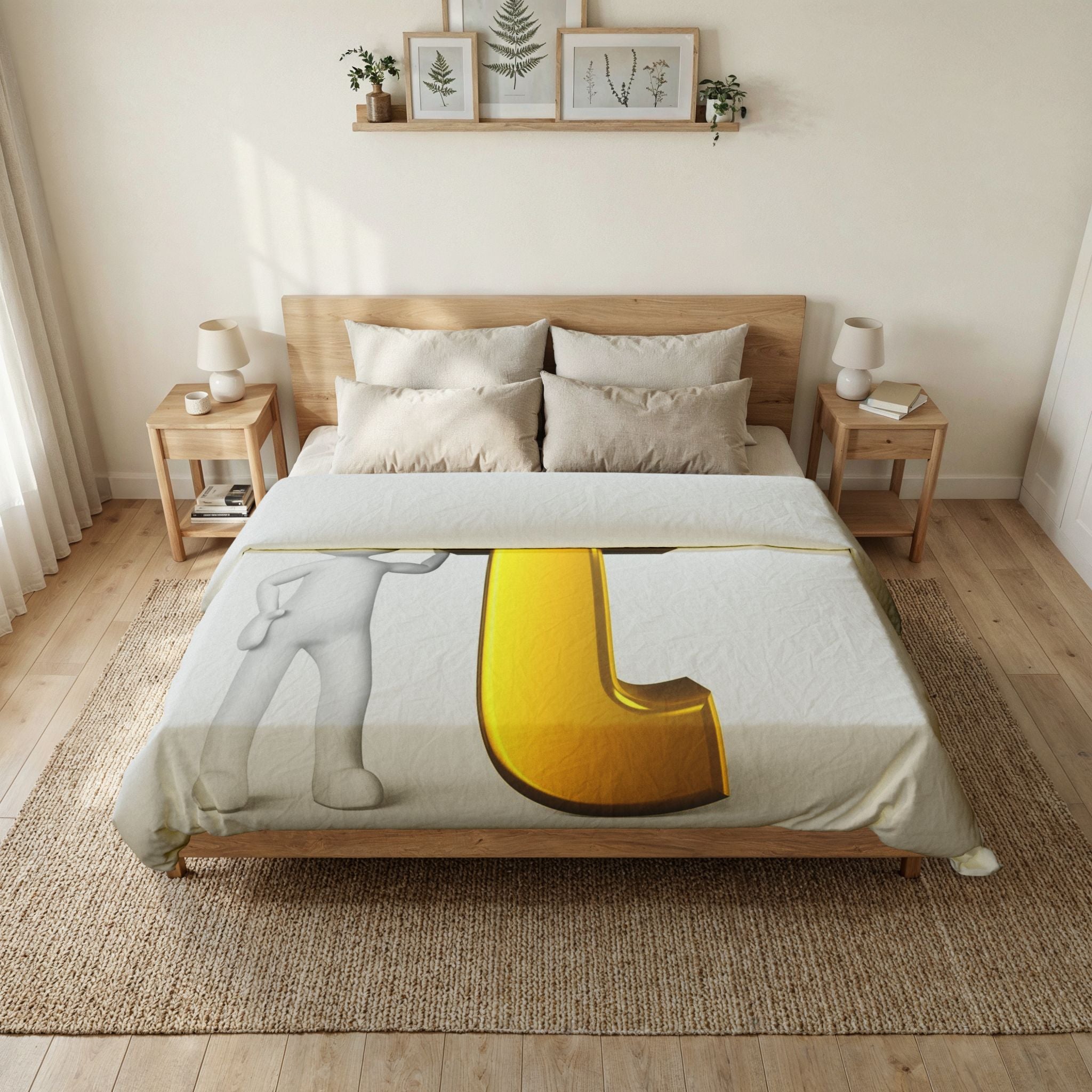 3D Gold Letter T with Figure Duvet | Alphabet Monogram Bedding
