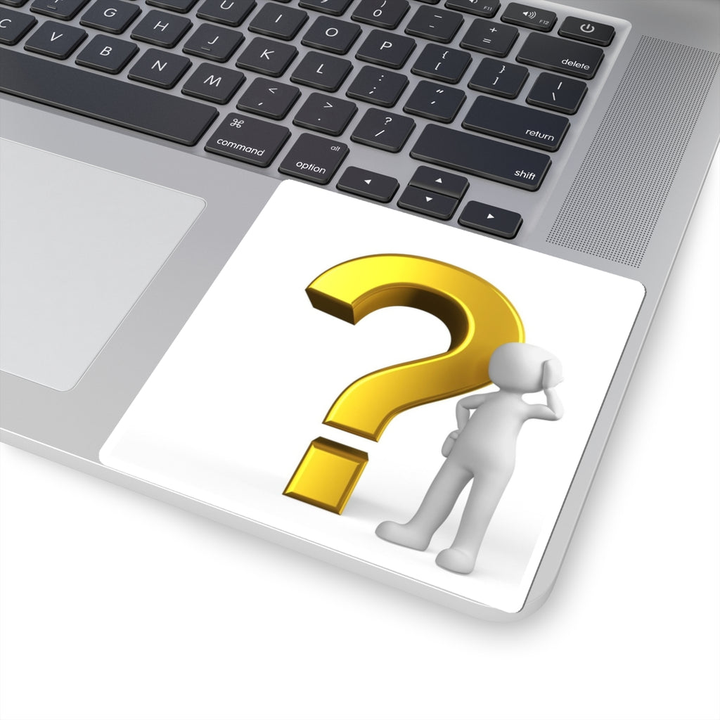 3D Gold Question Mark with Thinking Figure Kiss-Cut Stickers | Inquiry Icon Sticker