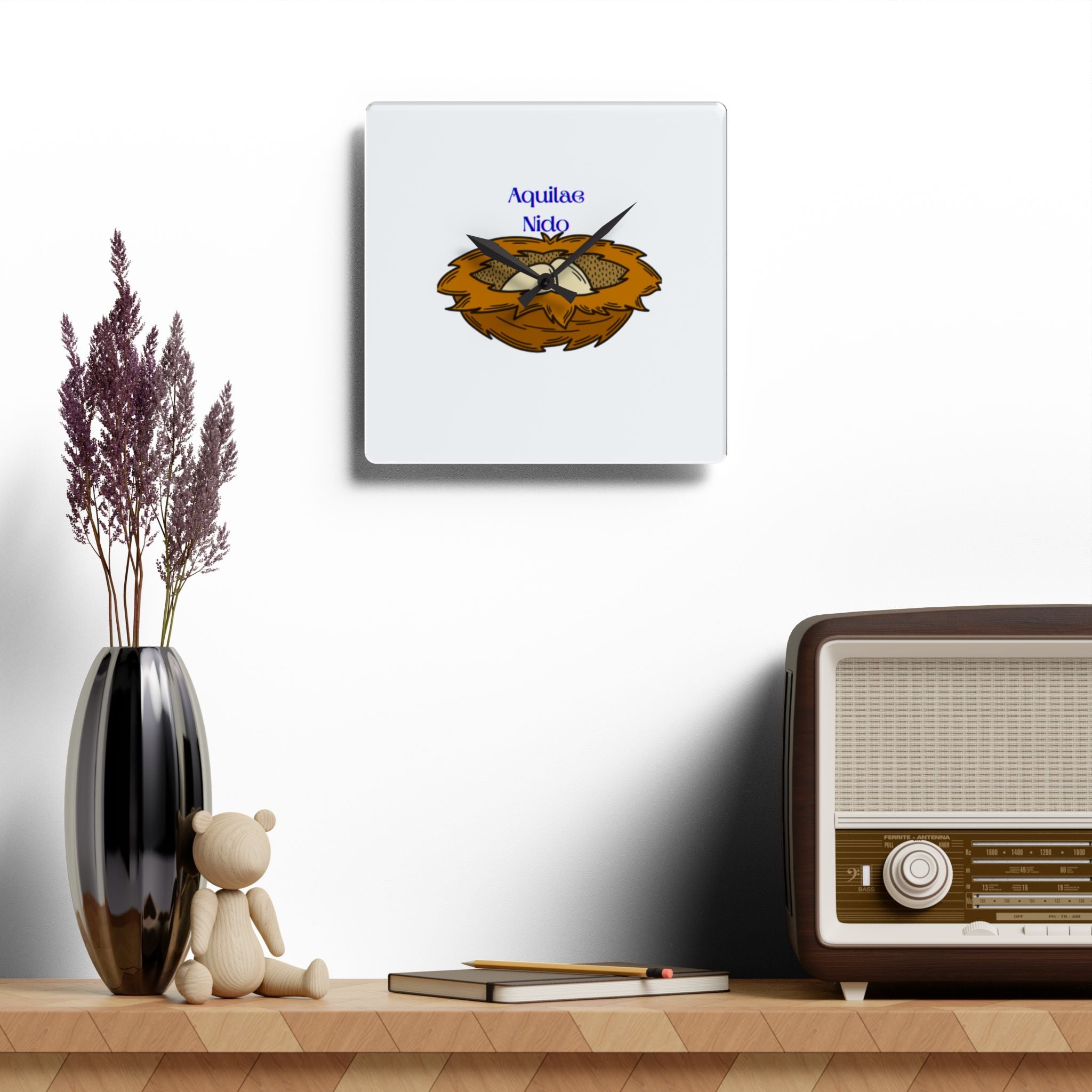 Aquilae Nido Nest Illustration Acrylic Wall Clock | Bird Nest Decor