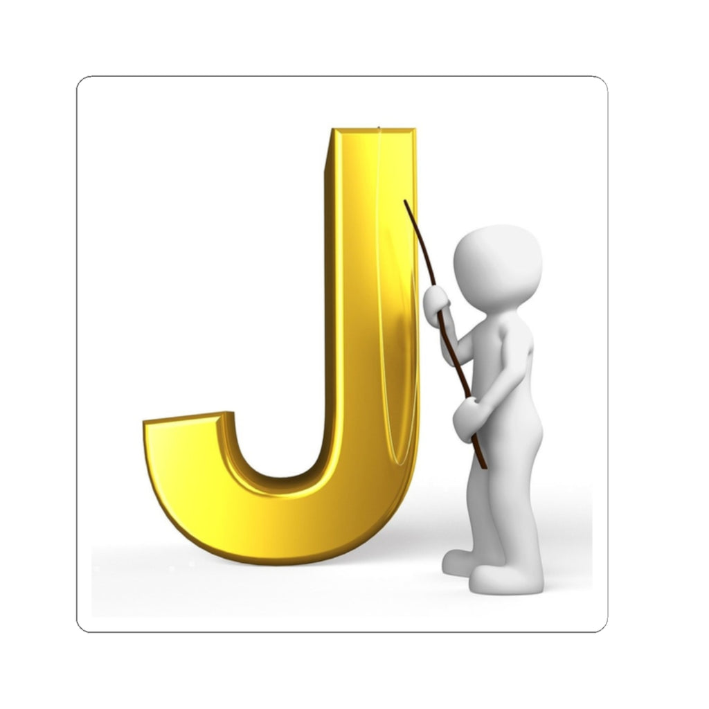 Gold Letter J with 3D Figure Kiss-Cut Sticker | Monogram Initial Decal