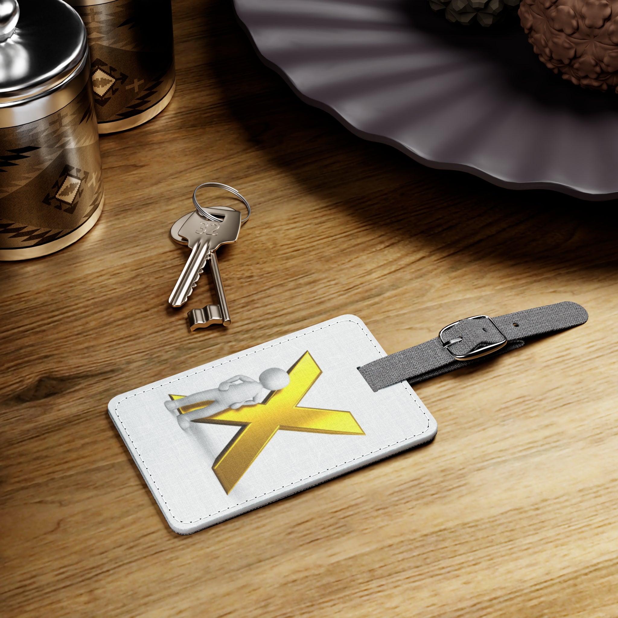 Gold X Monogram Luggage Tag | Rectangle Polyester