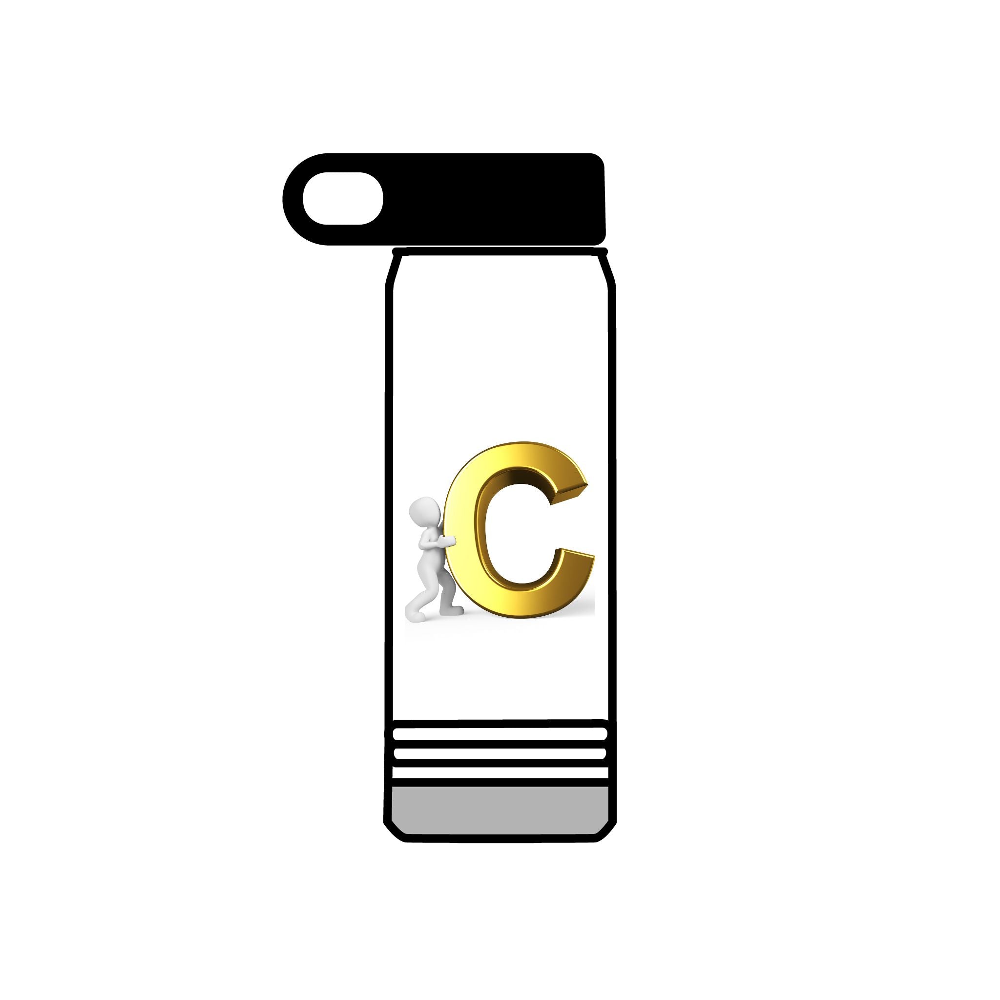 Bouteille d'eau Monogramme Lettre C Dorée | Bouteille Initiale 590 ml