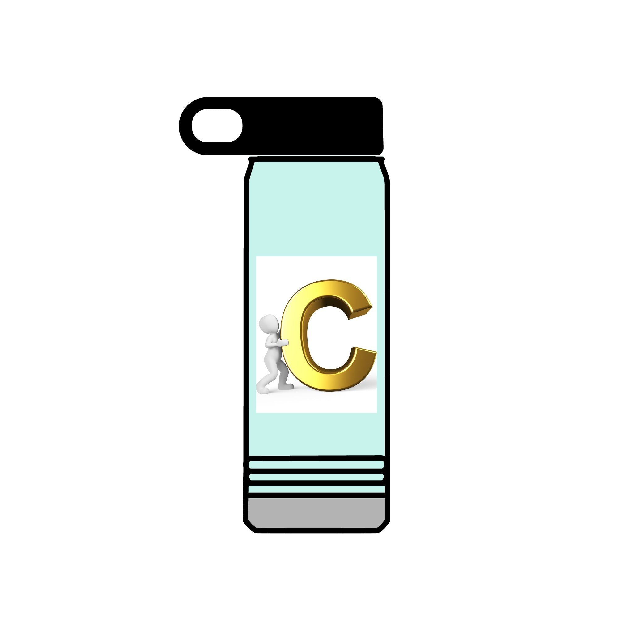Bouteille d'eau Monogramme Lettre C Dorée | Bouteille Initiale 590 ml