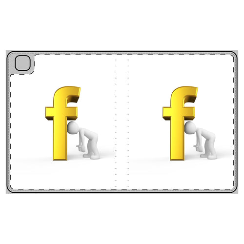 Personne 3D appuyée sur une tablette étui folio lettre F dorée | Housse monogramme lettre F