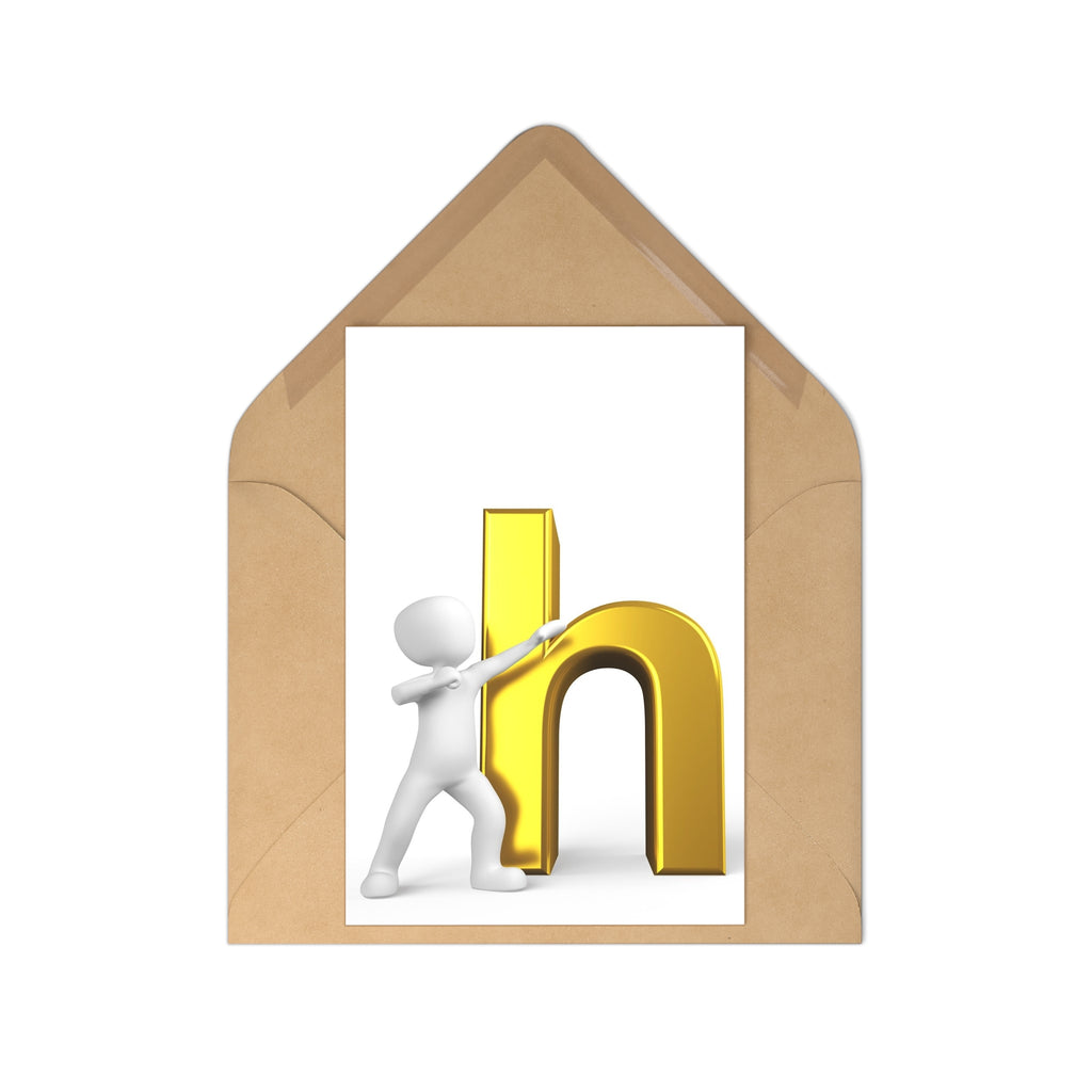 3D Stick Figure Gold Letter H Postcards | 7 Pack