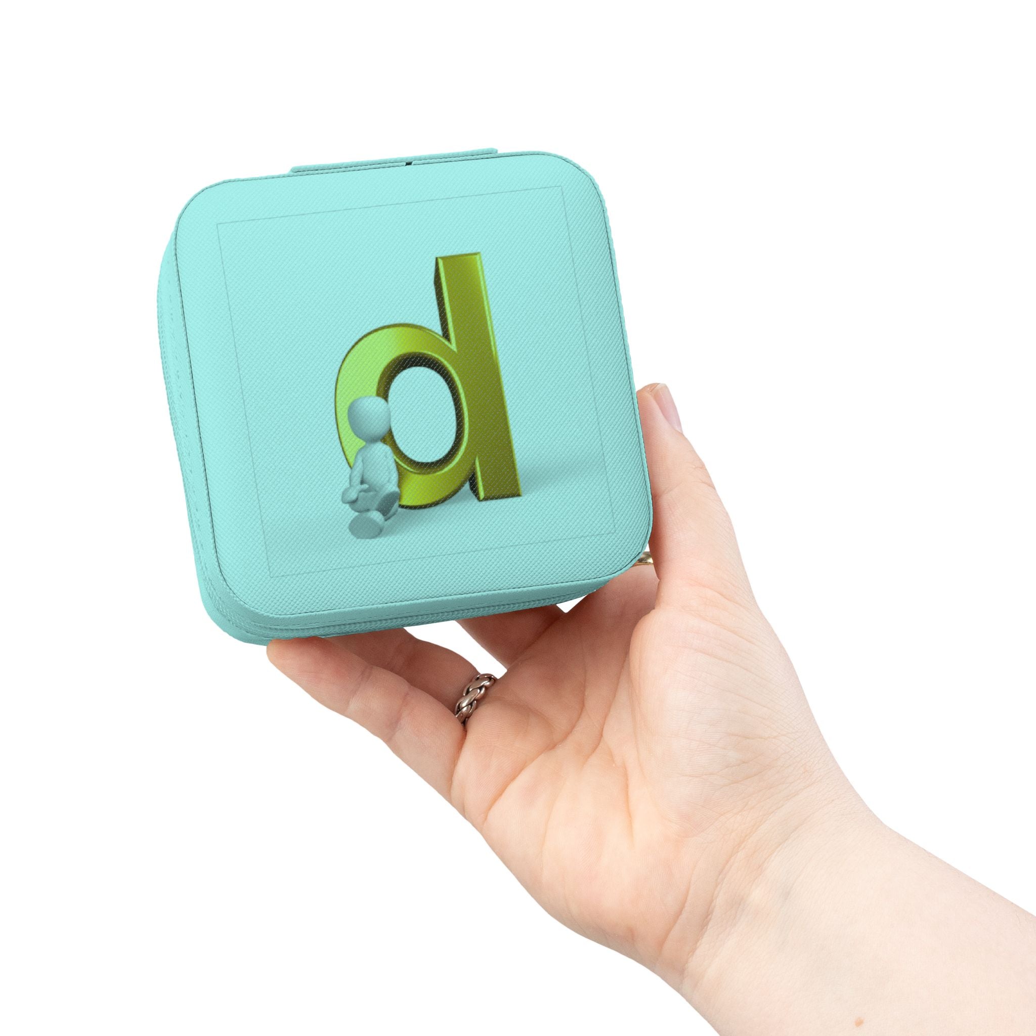 Étui de voyage porte-bijoux initial D en or | Organisateur compact en velours rose