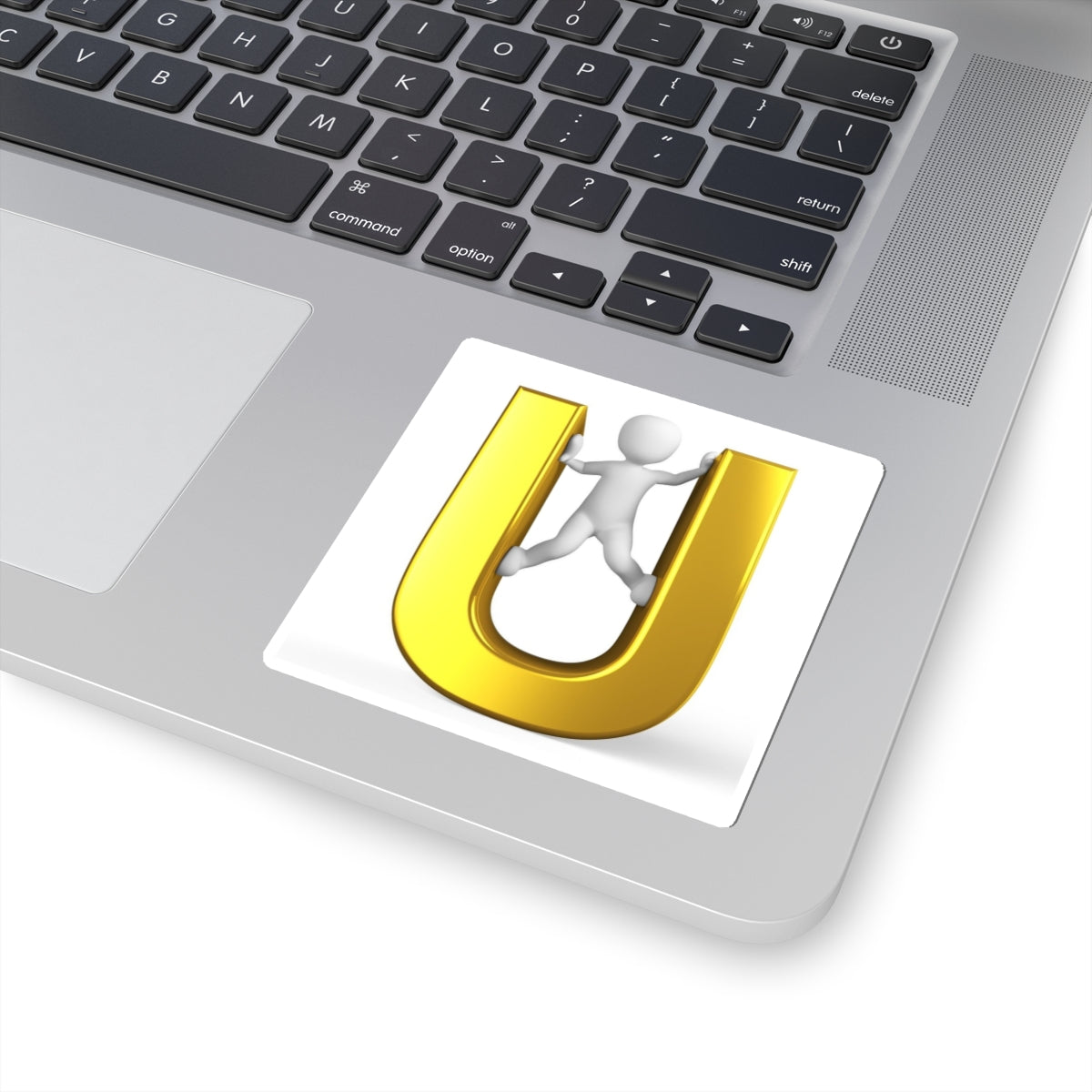 3D Gold Letter U with Climbing Figure Sticker | Kiss-Cut Sticker