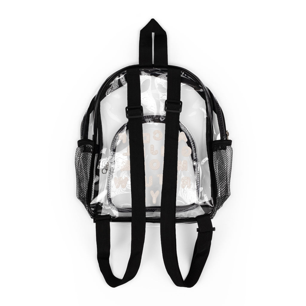 Gold Letter Pattern Clear Stadium Backpack | Transparent School Bag