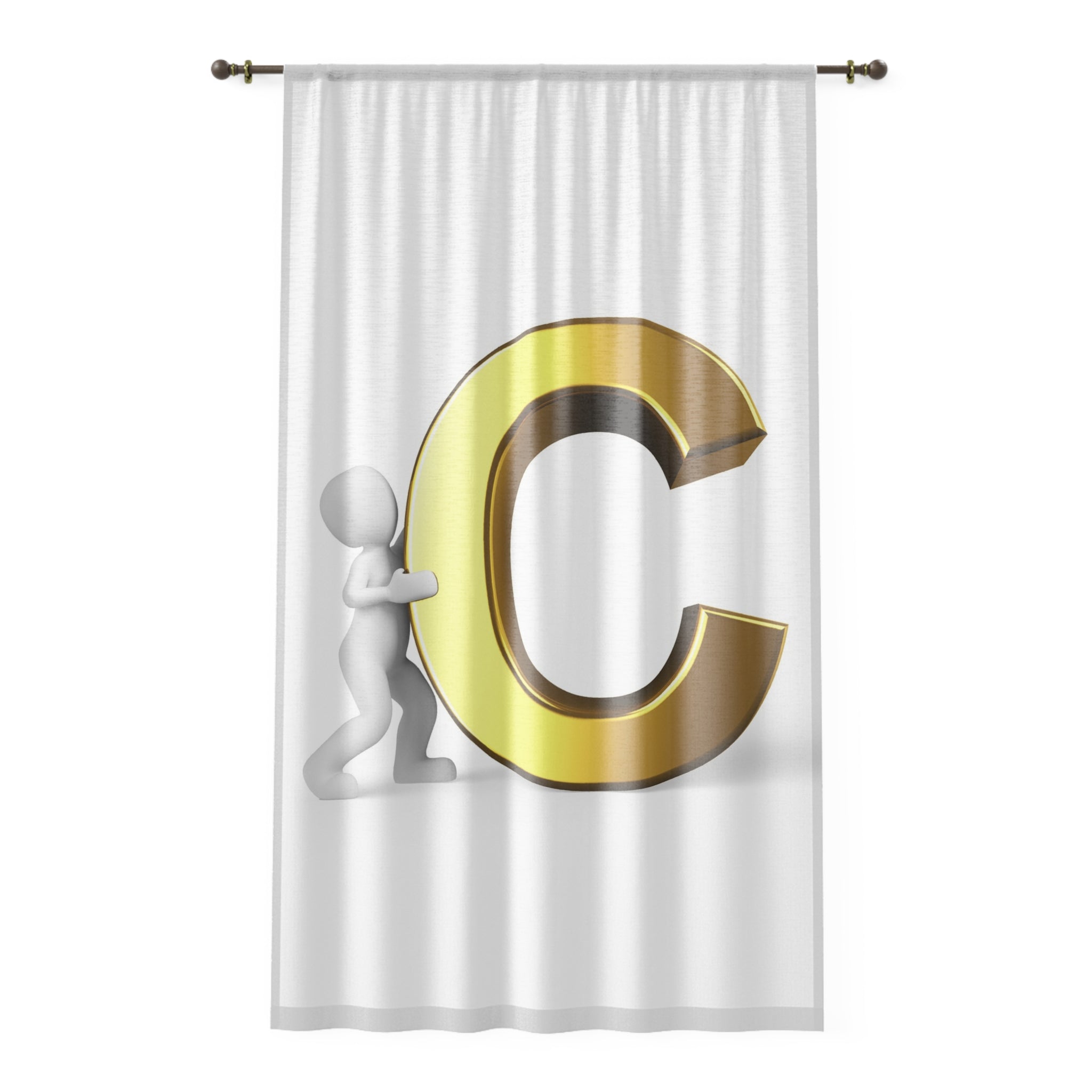 Gold Letter C with Figure Window Curtain | Monogram Initial Curtain