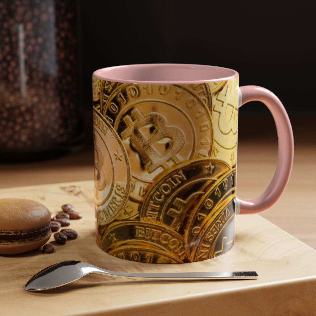 Bitcoin Coin Pattern Accent Coffee Mug | Cryptocurrency Coffee Mug