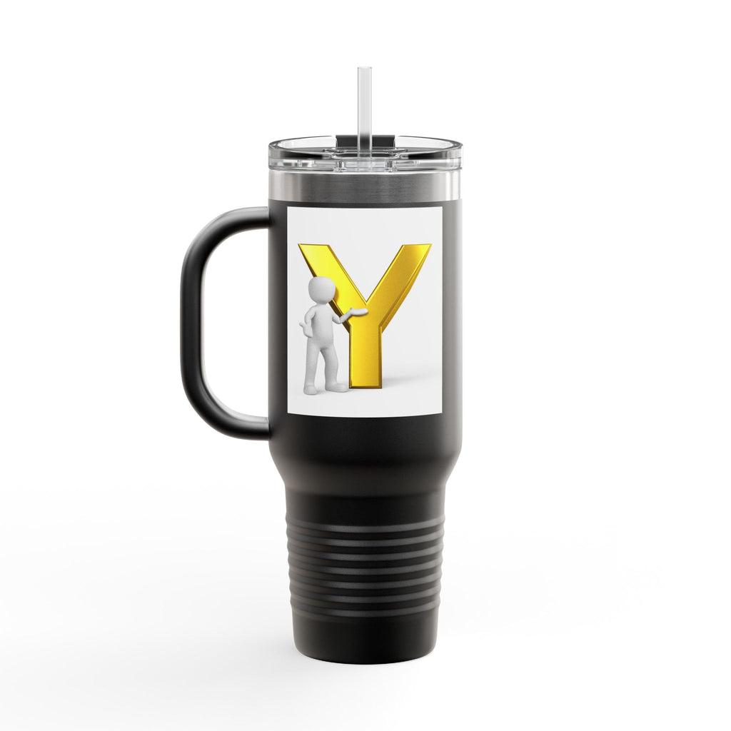 Yellow 3D Letter Y with Figure Travel Mug