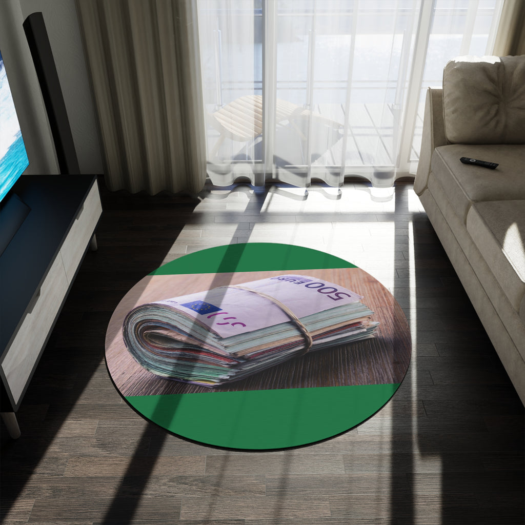 Bundle of Euros Round Rug | Money Print Circle Accent Mat