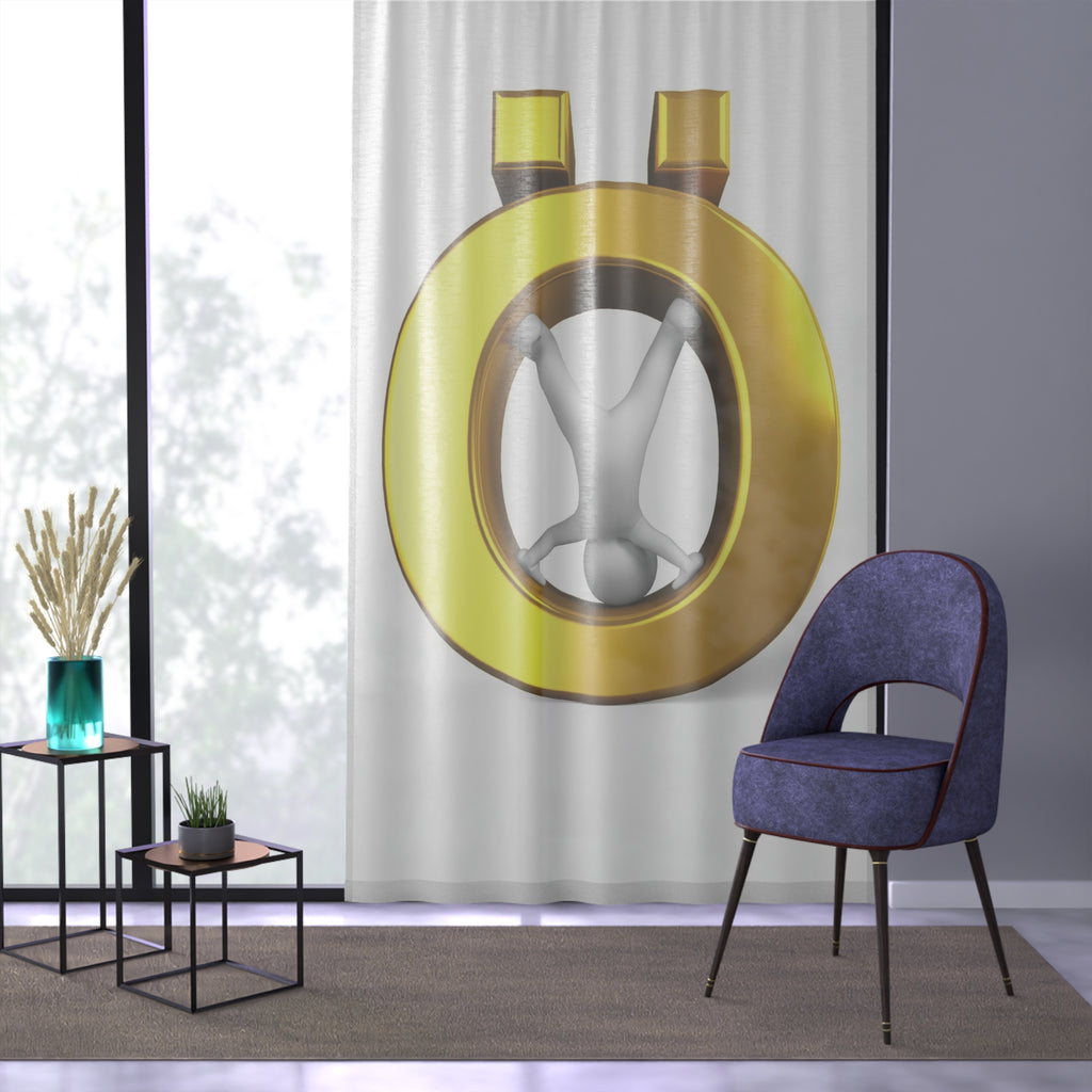 Gold Letter Ö with Figure Window Curtain | Modern Symbol Sheer Panel