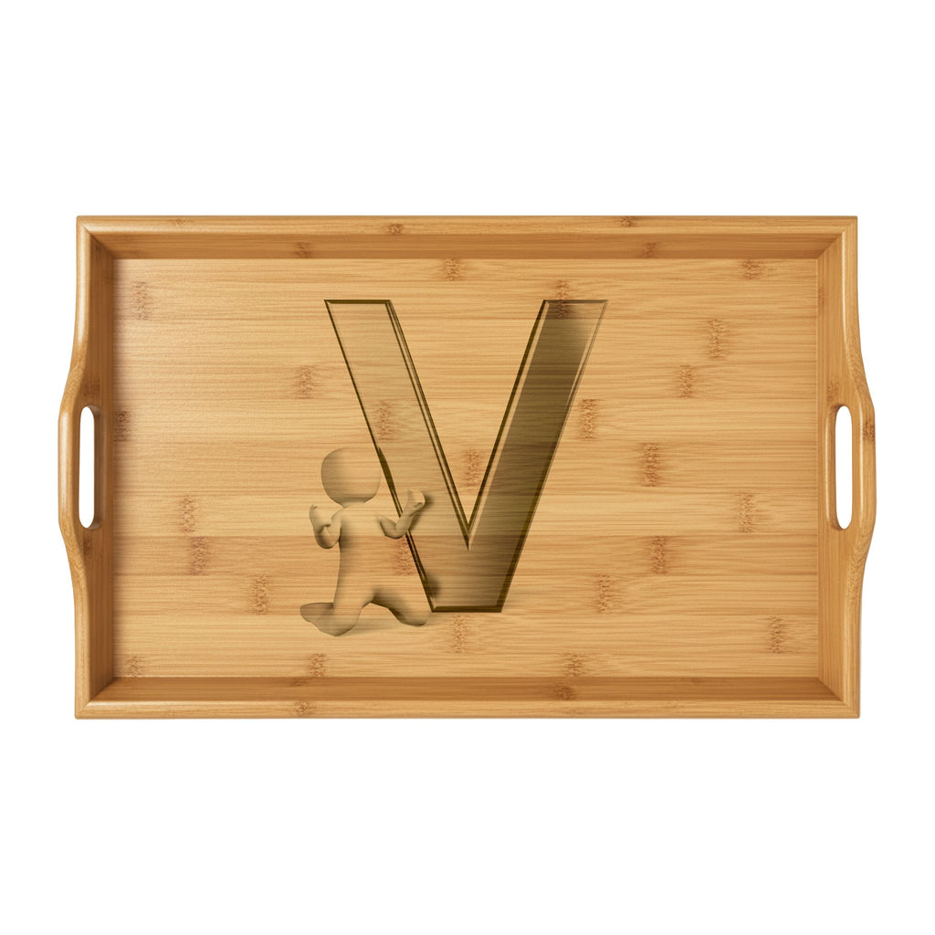 Letter V Monogram Bamboo Serving Tray | Engraved Initial Tray