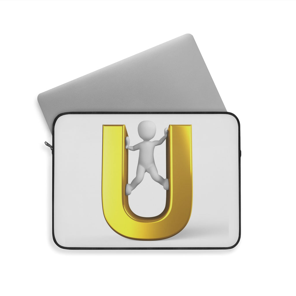 Gold Letter U with 3D Figure Laptop Sleeve | Monogram Initial U
