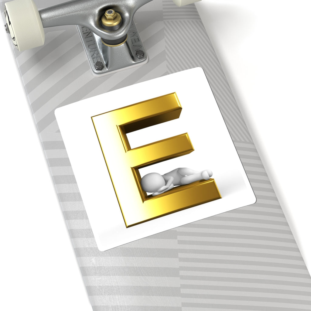 Gold 3D Letter E with Sleeping Figure Sticker