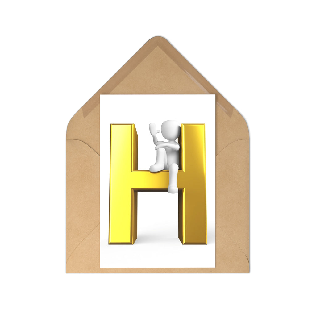 3D Gold Letter H with Stick Figure Postcards