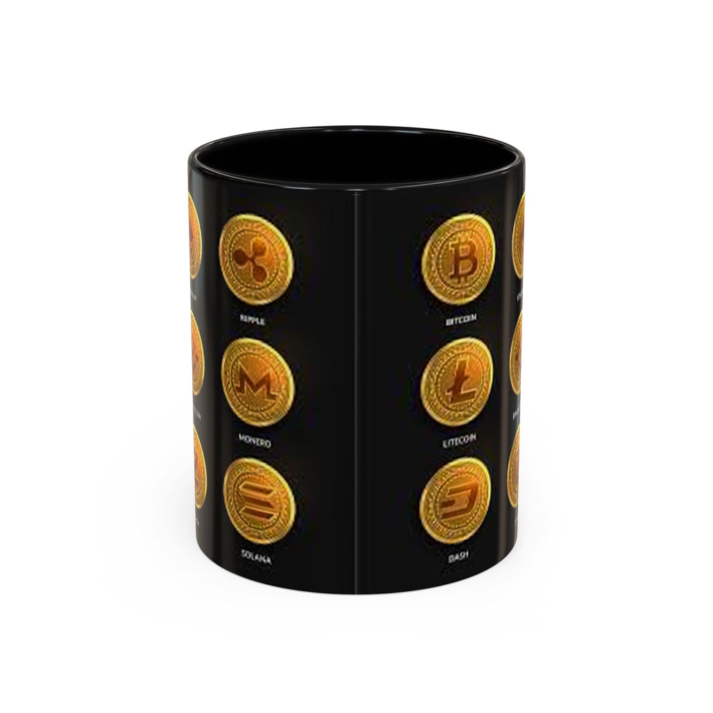 Cryptocurrency Coin Icons Accent Mug | Bitcoin Ethereum Litecoin Doge Coffee Mug